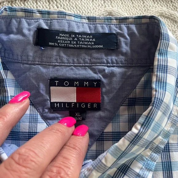 Tommy Hilfiger Men's Blue & White Button Down Checkered Shirt Size XL - Picture 13 of 14